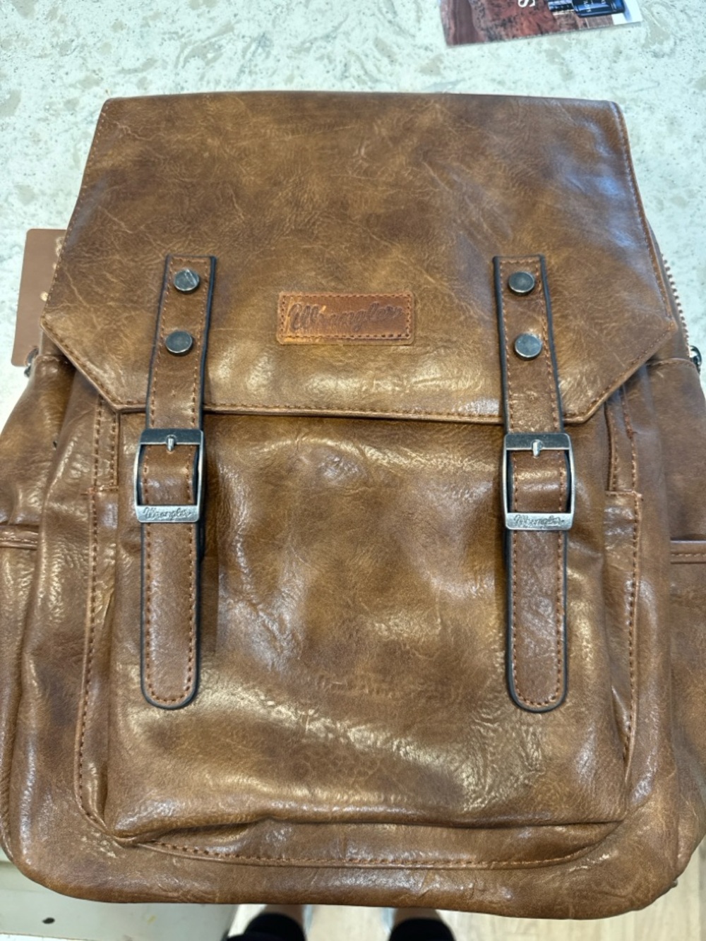 Wrangler Brown Faux-Leather Men’s Backpack new with tags
